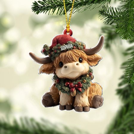 Adorable Highland Cow - Personalized Highland Cow Ornament